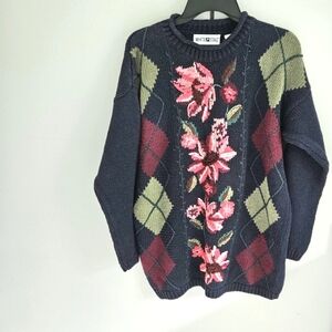 White Stag Vintage floral and argyle cotton sweater